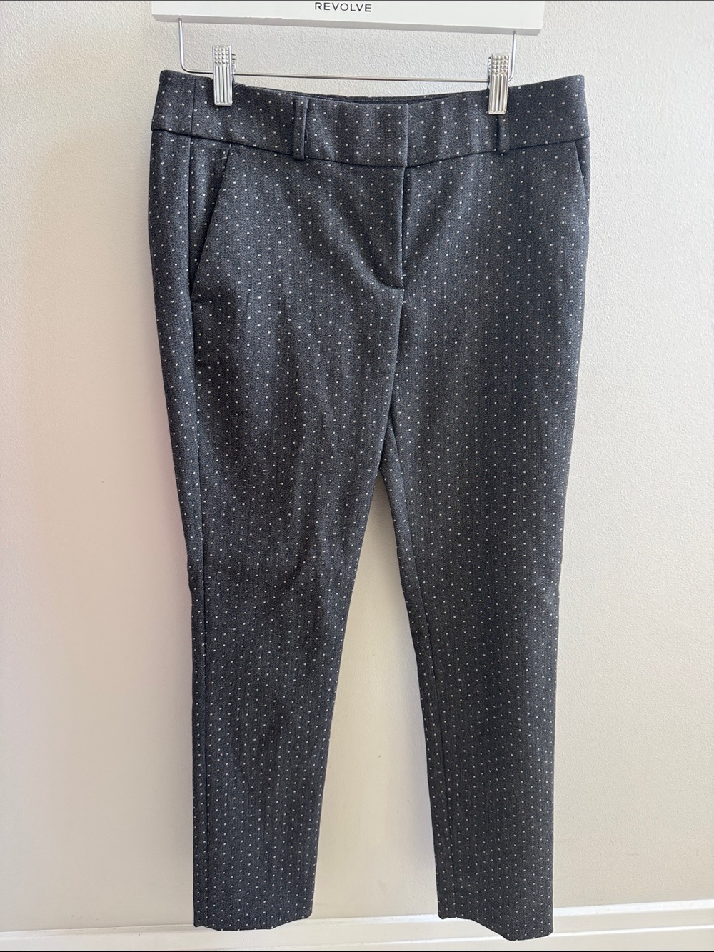 Polka Dot Slim Trousers - Dark Gray with Pink Dots